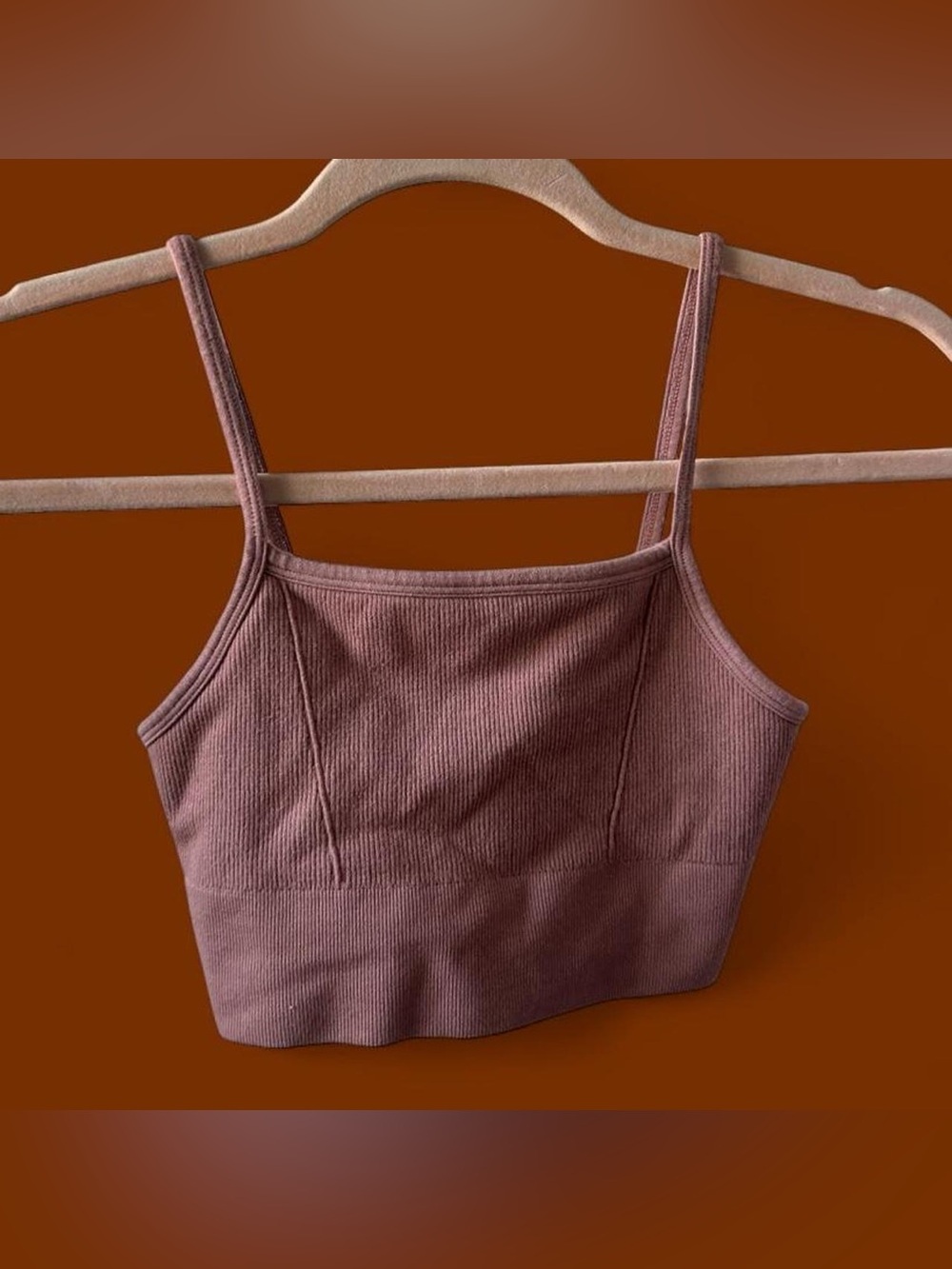 Ribbed Cropped Tank Bralette - Dusty Mauve